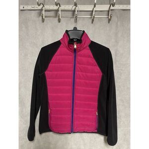 Ralph Lauren Jacket‎ Women M Pink Black Puffer Softshell Fleece Full Zip Active